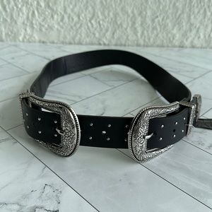 Zara Women Belt double buckle Black leather